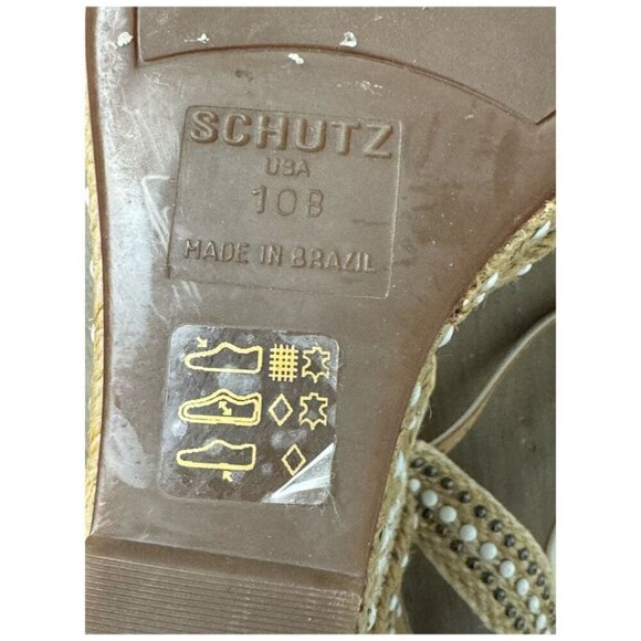 SCHUTZ Carminda Beige Espadrille Embellished Wedge Sandals Shoes Womens Size 10B - Picture 12 of 14